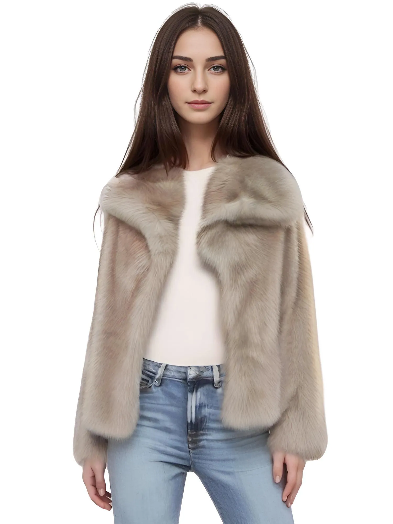 Luxe Faux Fur Crop Coat With Oversized Lapel