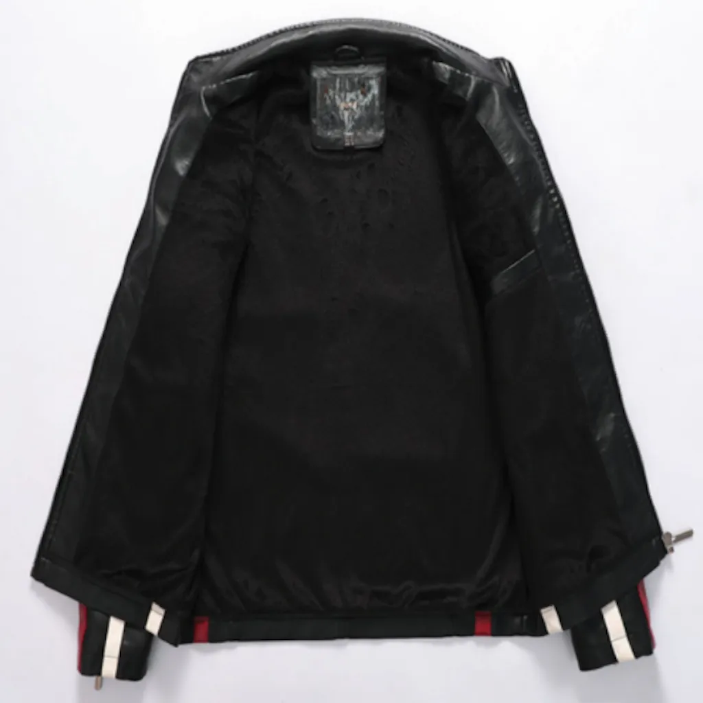 Men's Biker Vegan Leather Jacket with Badges