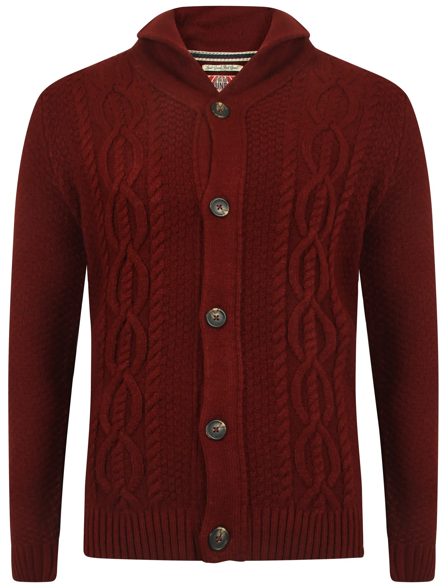 Men's cable knit chunky red cardigan - Tokyo Laundry