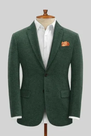 Men's Emerald Green Tweed Blazer Elegant Look Men Wool Coat For Weddings & Formal Parties & Every Occasion