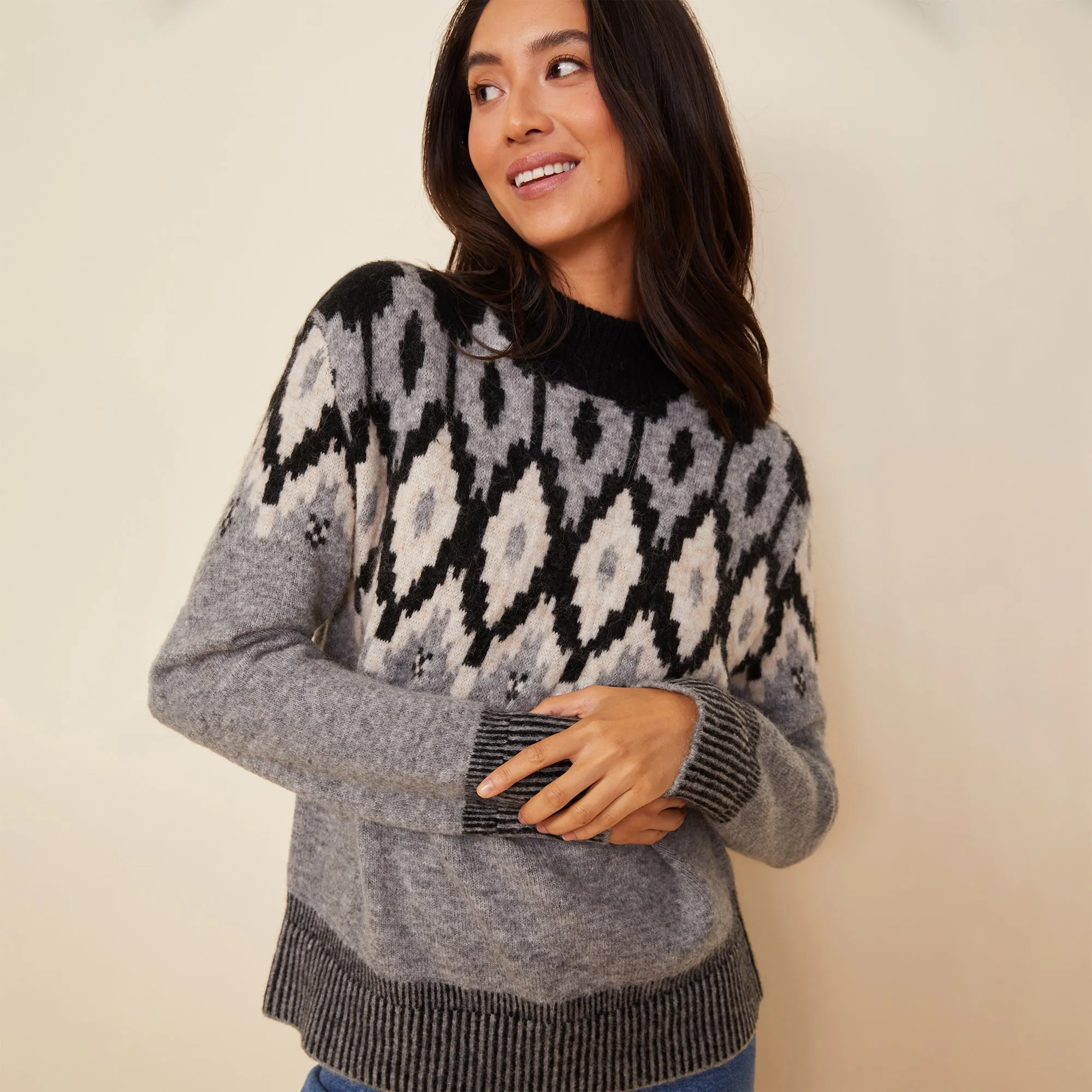 Mock Neck Fair Isle Sweater