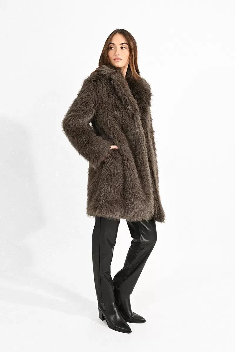 Molly Bracken Chocolate Faux Fur Coat