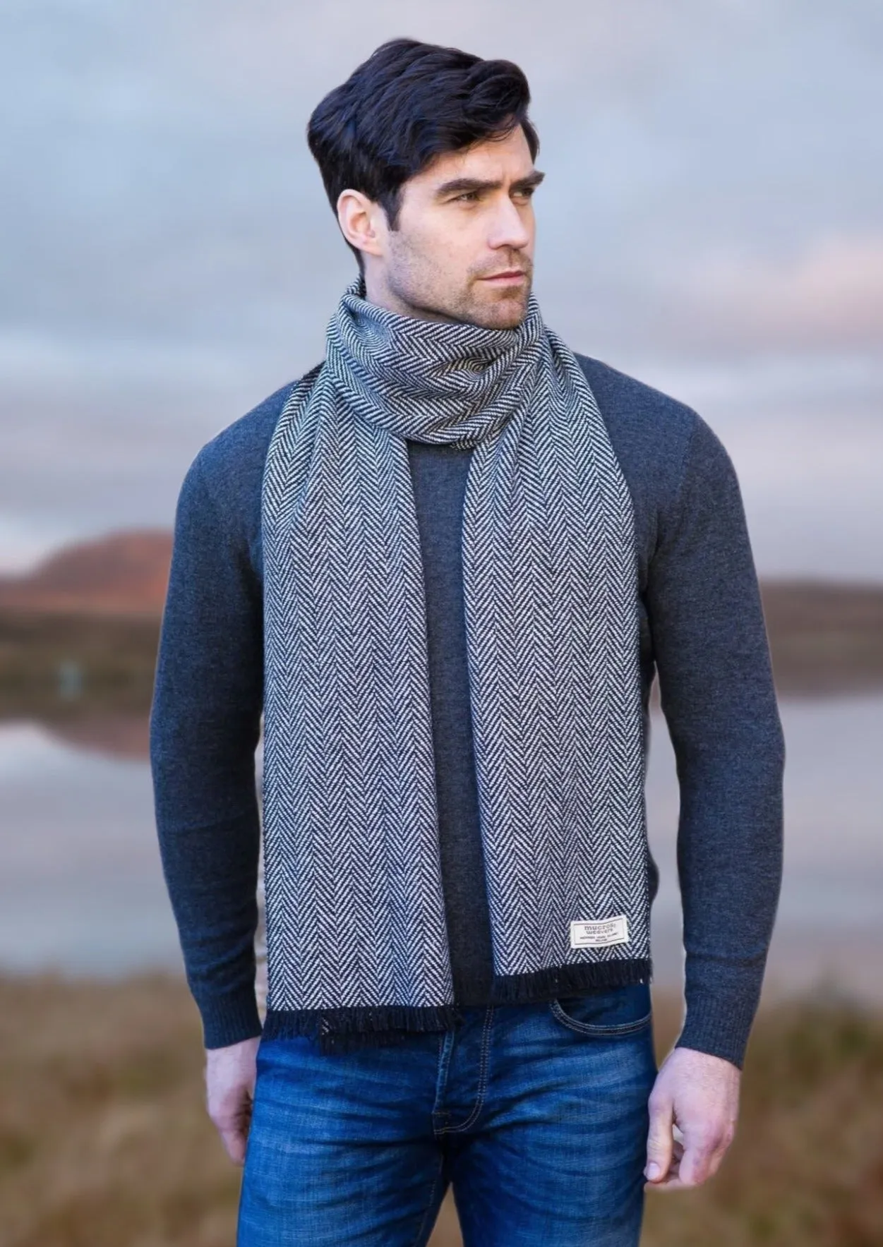 Mucros Donegal Scarf | Black Herringbone