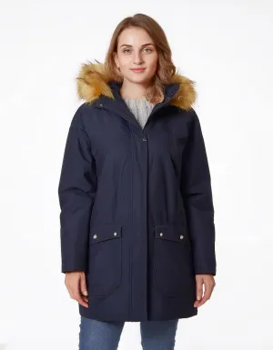 Navy Blue Hooded Parka Jacket with Drawstring