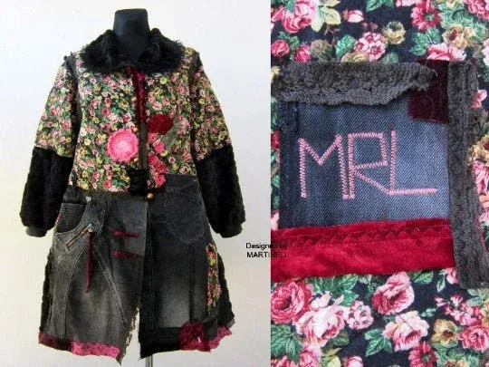 Plus Size Long Denim Jacket,2XL Oversized Gypsy Floral Coat