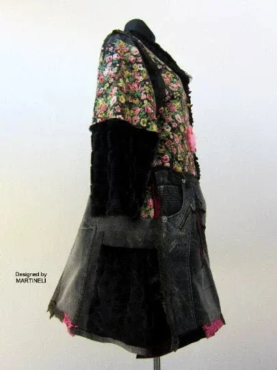 Plus Size Long Denim Jacket,2XL Oversized Gypsy Floral Coat