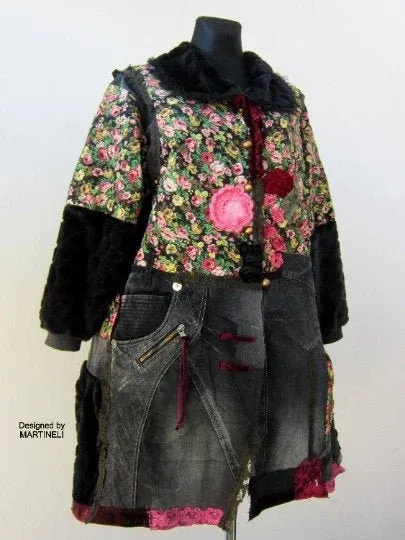 Plus Size Long Denim Jacket,2XL Oversized Gypsy Floral Coat