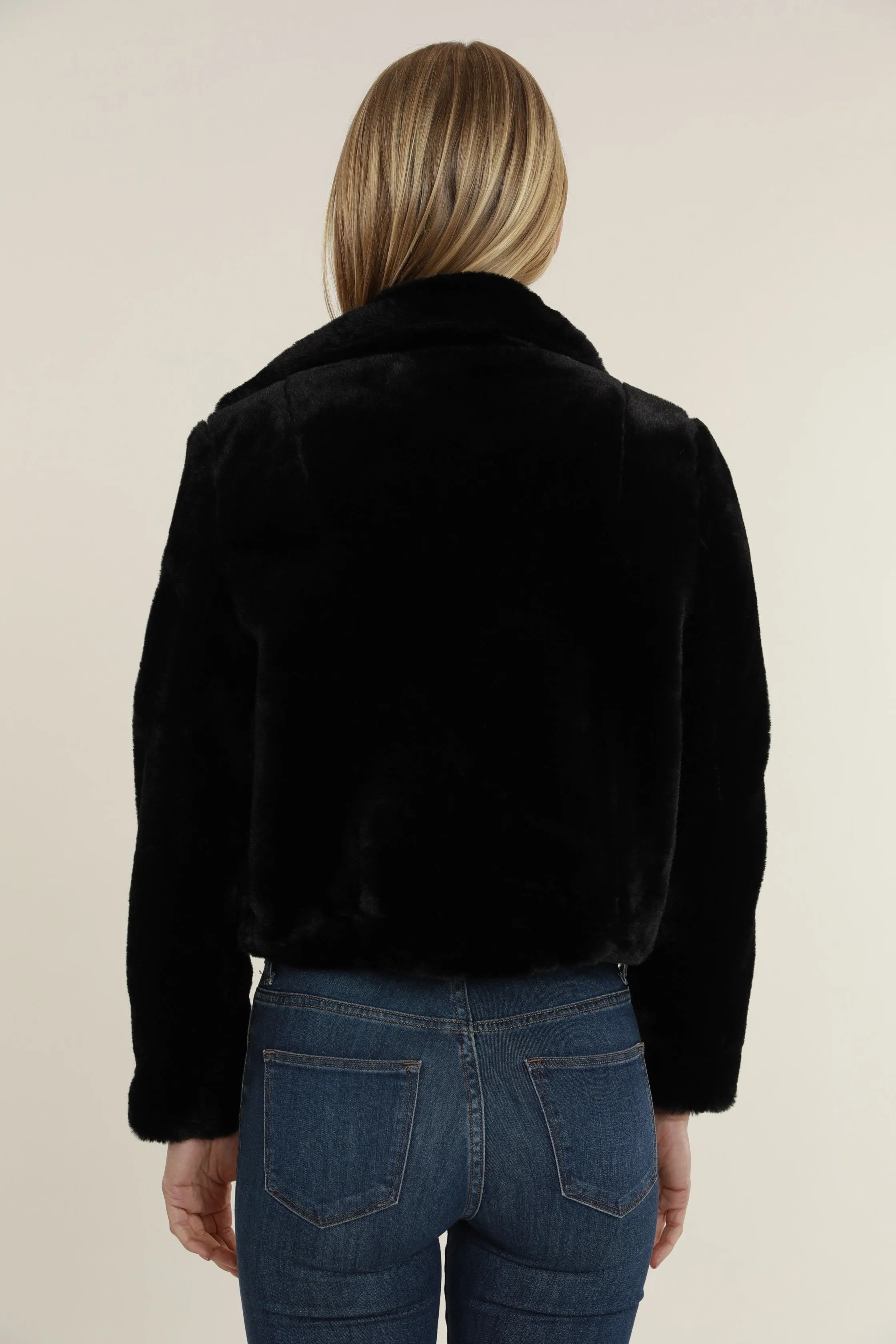 Plush Faux Fur Notch Collar Jacket