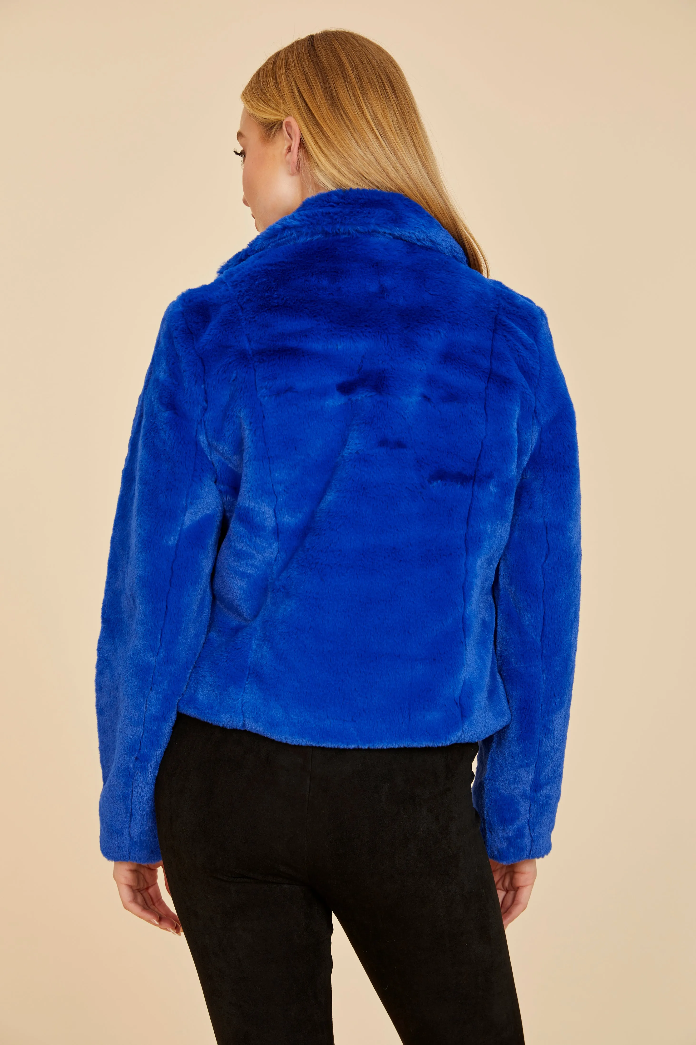 Plush Faux Fur Notch Collar Jacket