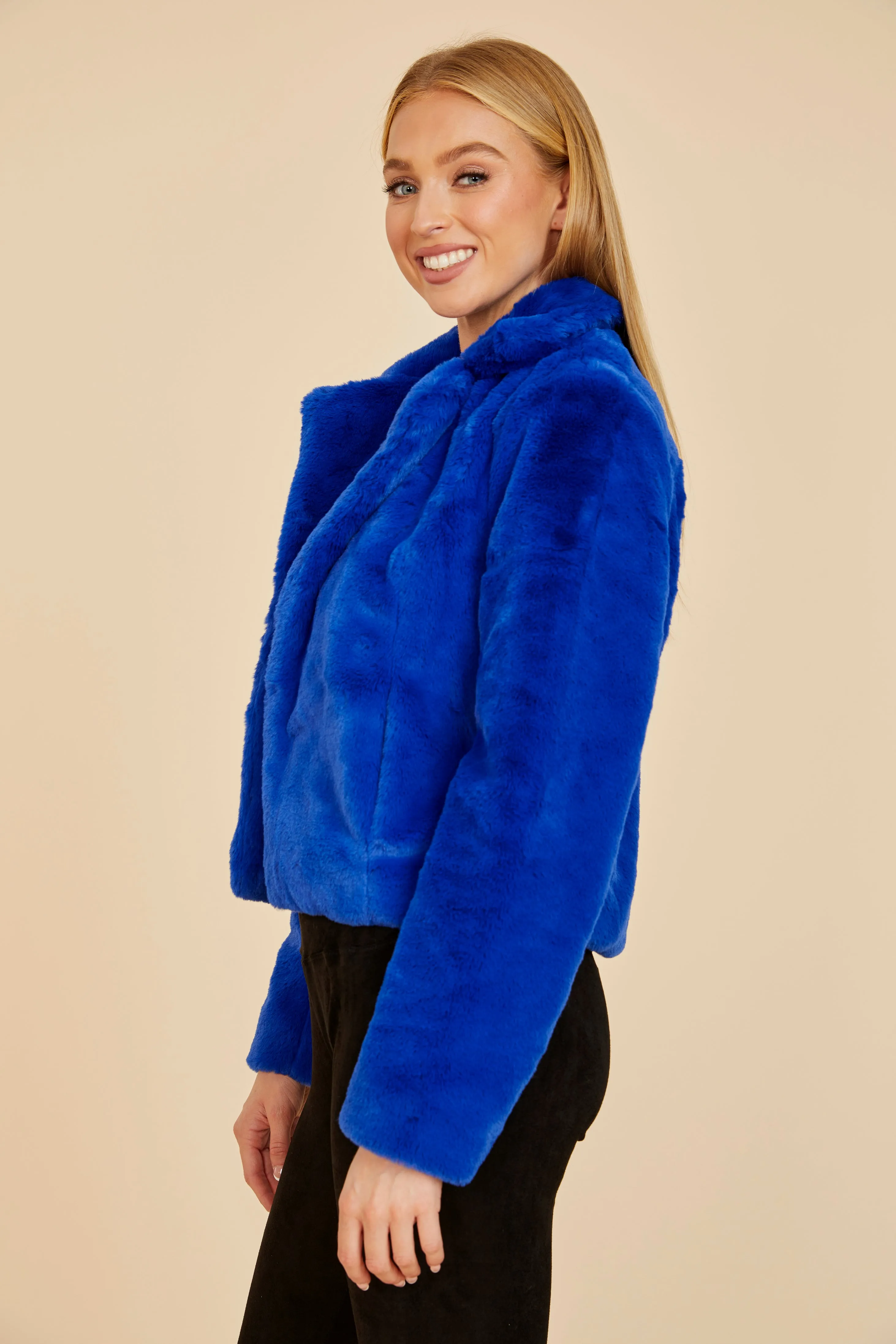 Plush Faux Fur Notch Collar Jacket