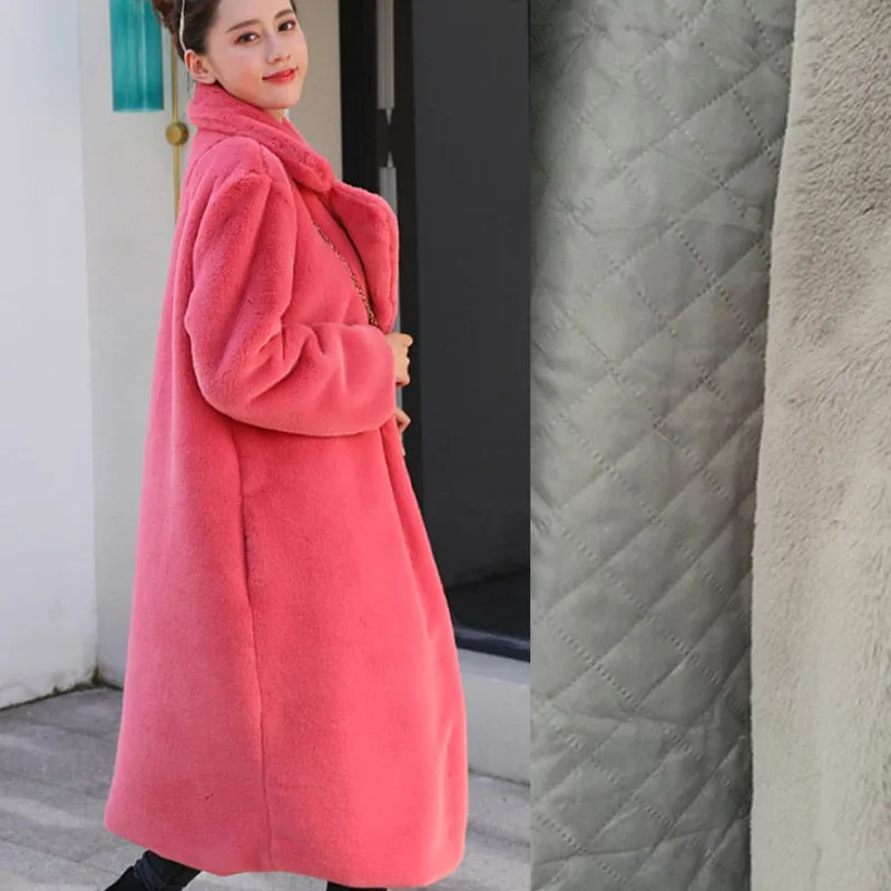 Rabbit Fur Winter Coat with Loose Lapel