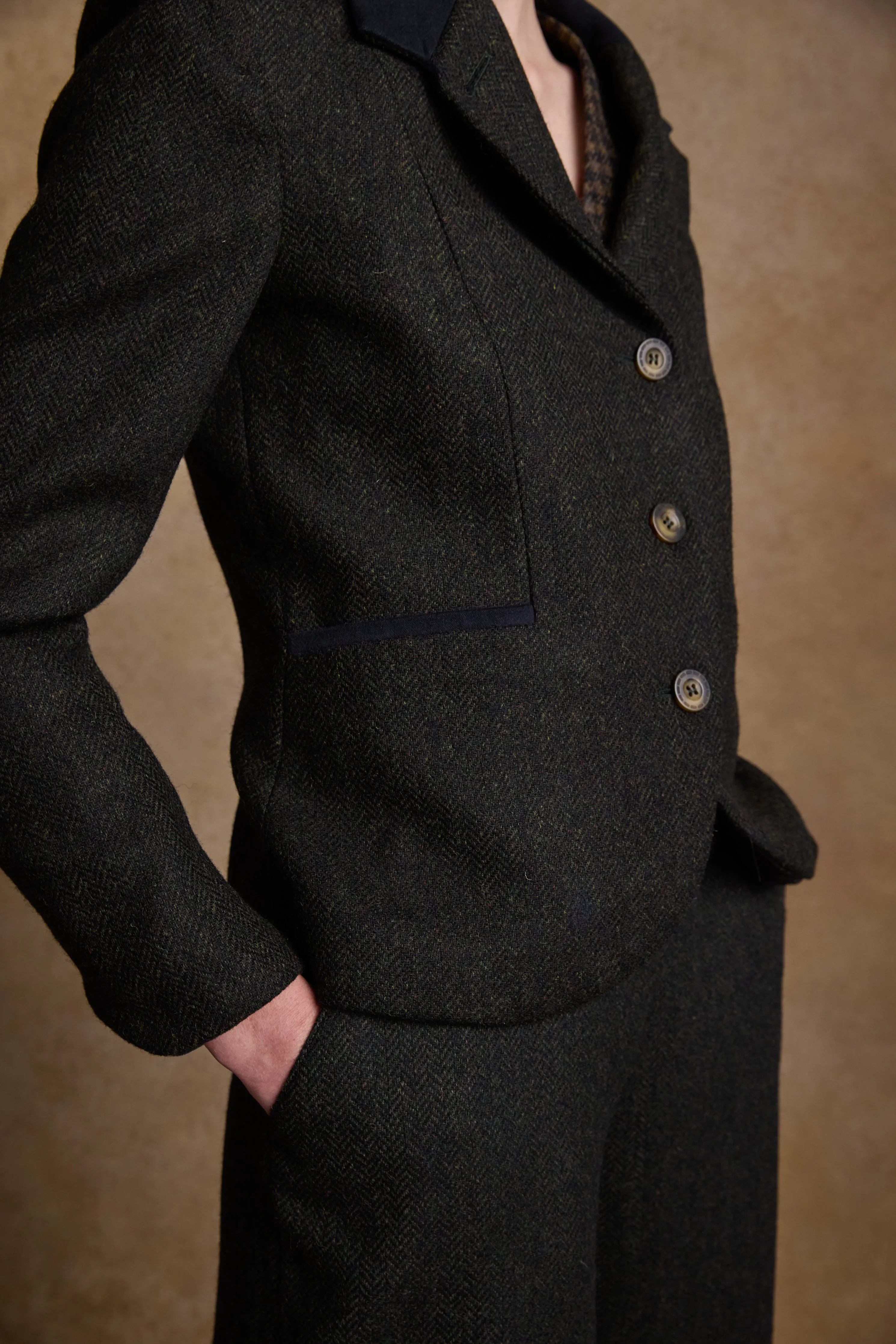 Sasha Tweed Jacket - Green Herringbone