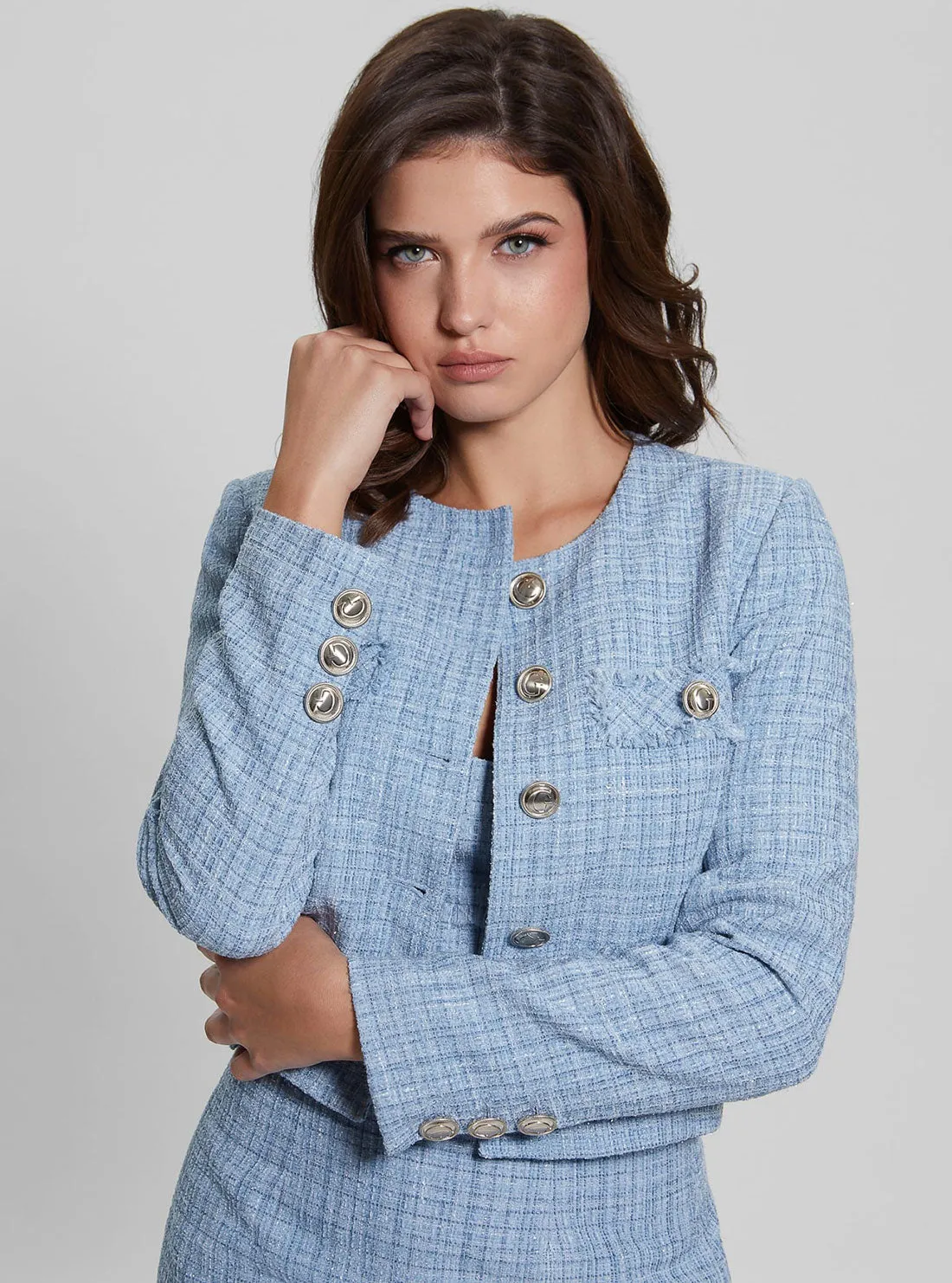 Sky Dusk Alara Shimmer Tweed Jacket