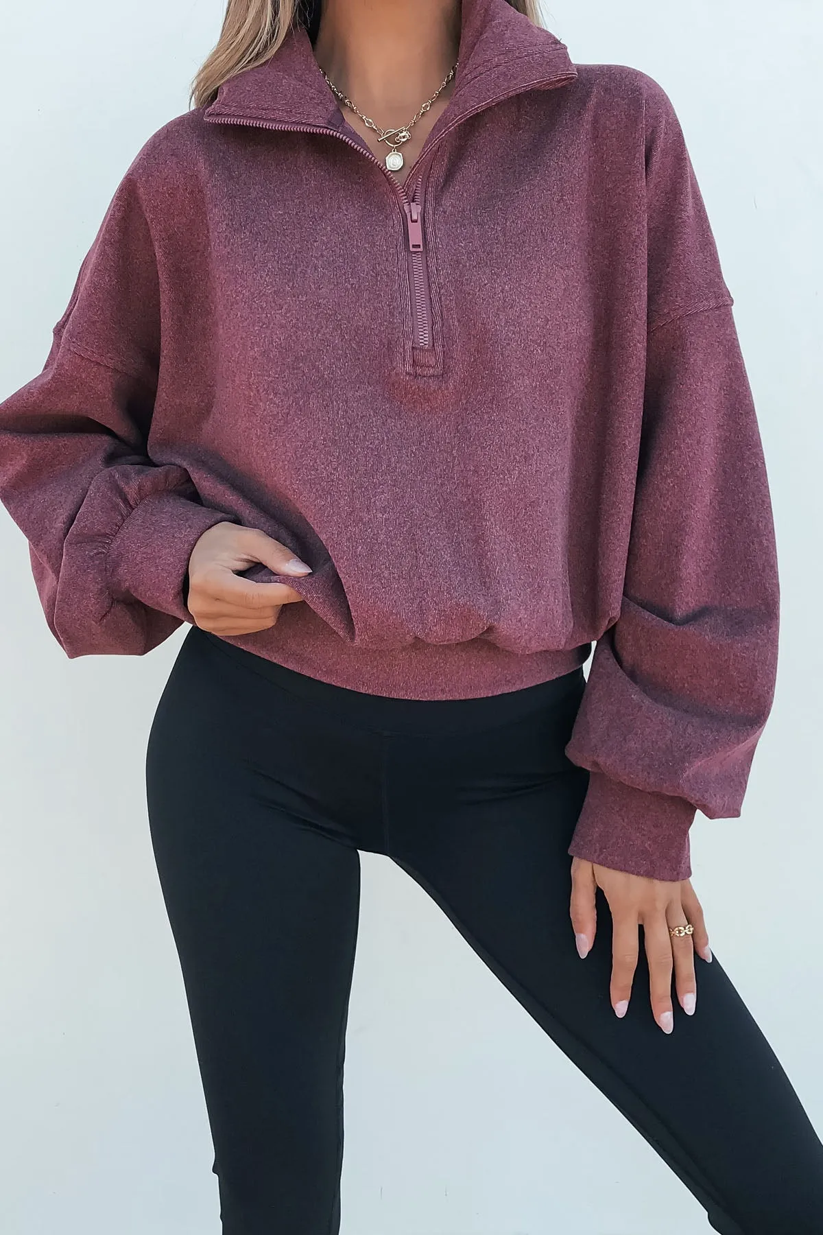 Soft Brushed Quarter Zip Pullover - Wine