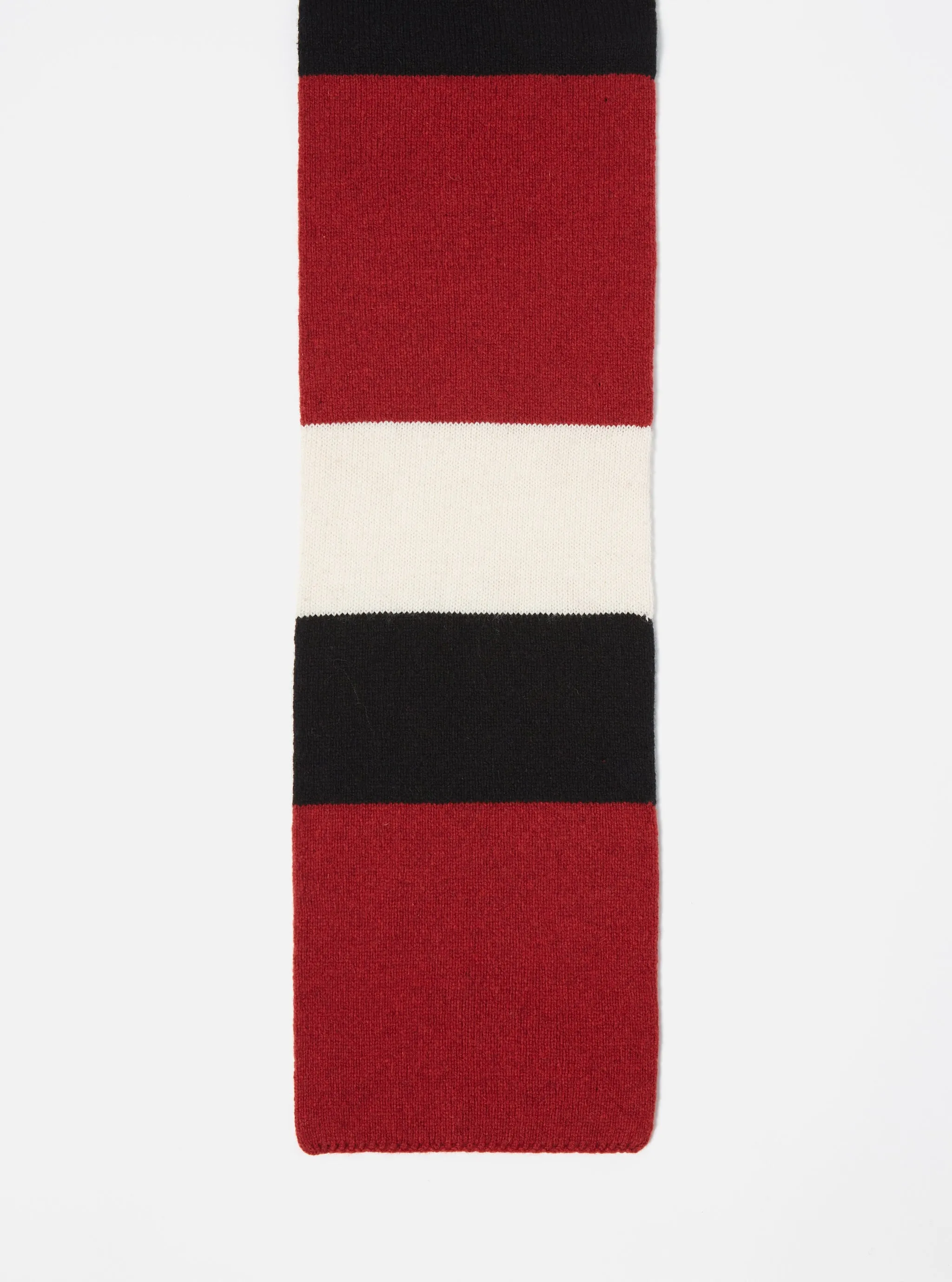 Universal Works Deluxe Football Scarf in Black/Red/Ecru Soft Wool