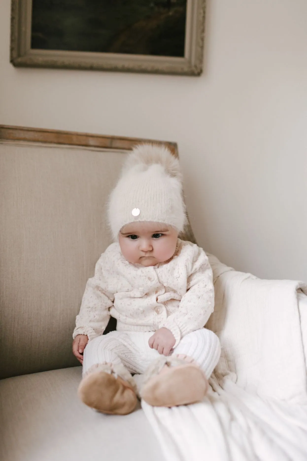 Vanya Beige Cashmere Kids' Beanie Hat