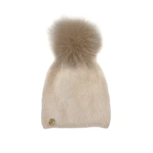 Vanya Beige Cashmere Kids' Beanie Hat