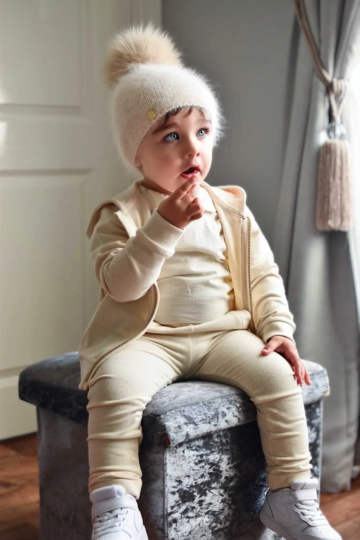 Vanya Beige Cashmere Kids' Beanie Hat