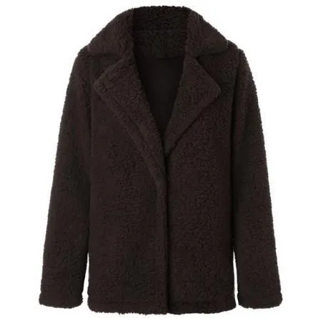 Women faux fur shawl collar cardigan solid color winter coat