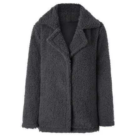 Women faux fur shawl collar cardigan solid color winter coat