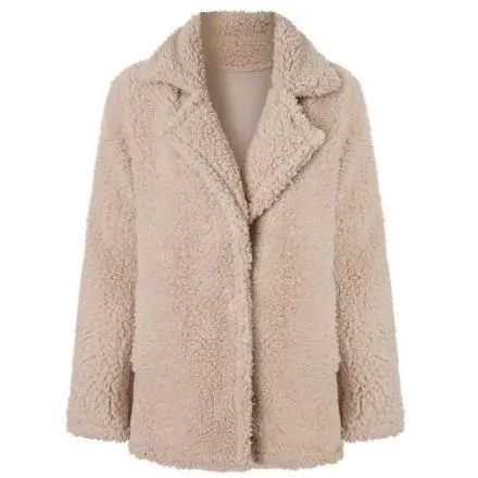 Women faux fur shawl collar cardigan solid color winter coat