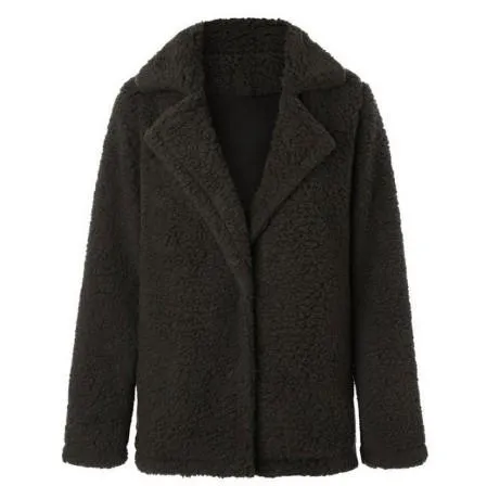 Women faux fur shawl collar cardigan solid color winter coat