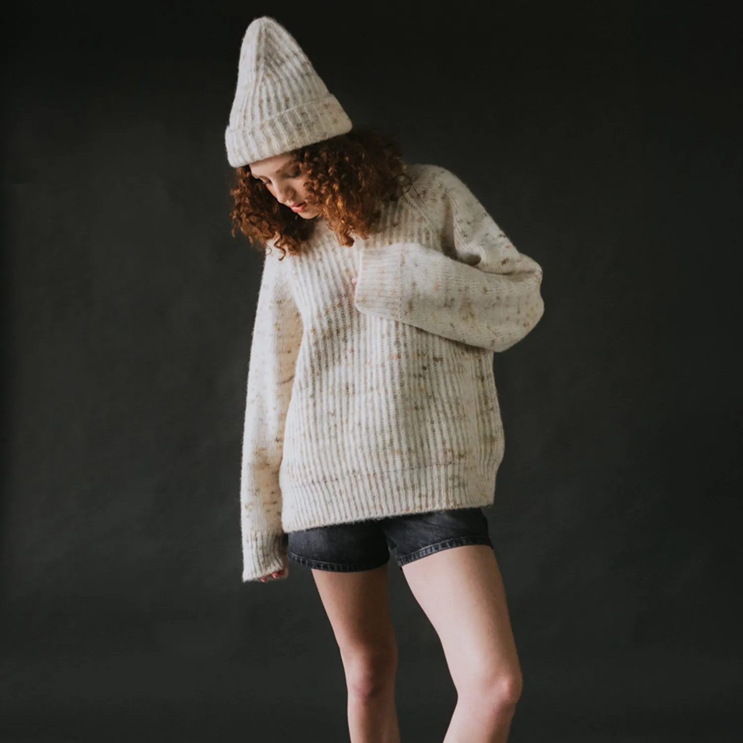 Womens Alpaca/Cotton Blewog Pullover - Moss Speckle