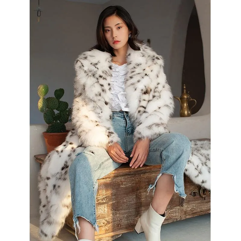 Women's Faux Fur Leopard Print Winter Long Coat