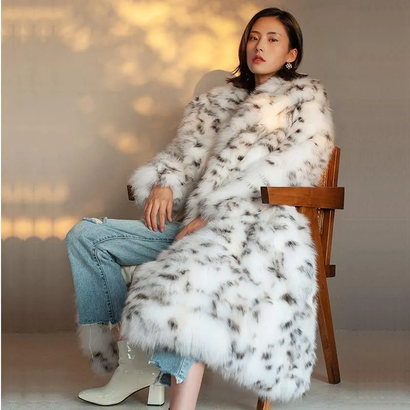 Women's Faux Fur Leopard Print Winter Long Coat