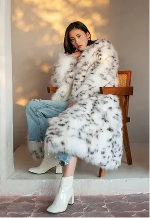 Women's Faux Fur Leopard Print Winter Long Coat