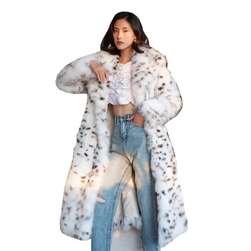 Women's Faux Fur Leopard Print Winter Long Coat