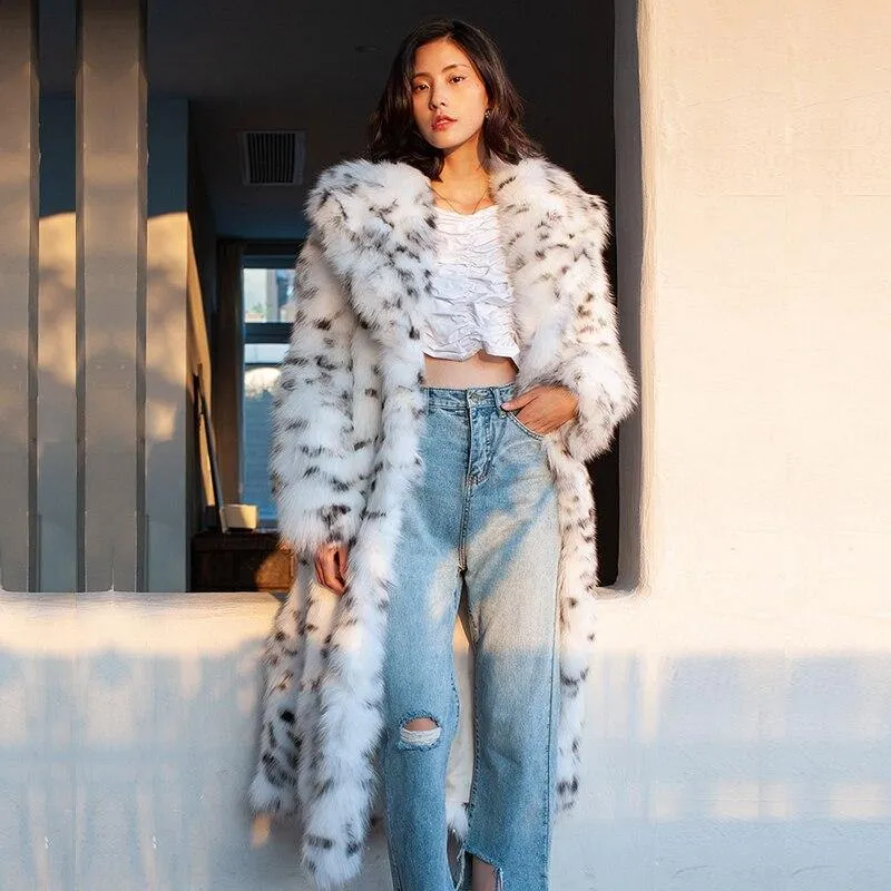 Women's Faux Fur Leopard Print Winter Long Coat