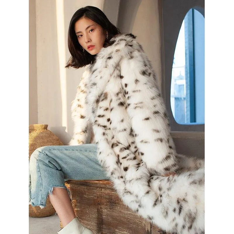 Women's Faux Fur Leopard Print Winter Long Coat