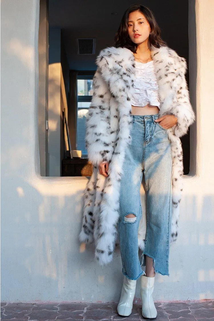 Women's Faux Fur Leopard Print Winter Long Coat