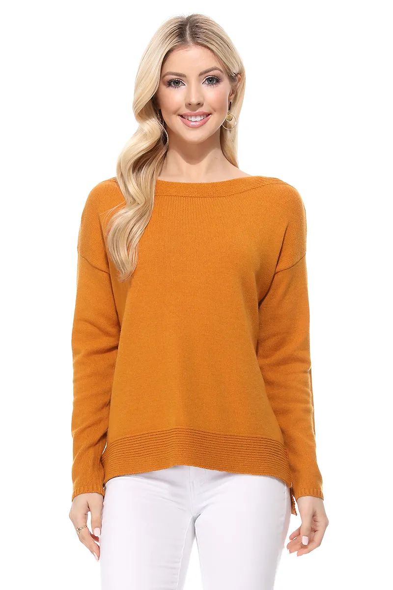 Yemak Women's Silky Soft Long Sleeve Boat Neck Soft Knit Sweater Top MK8140